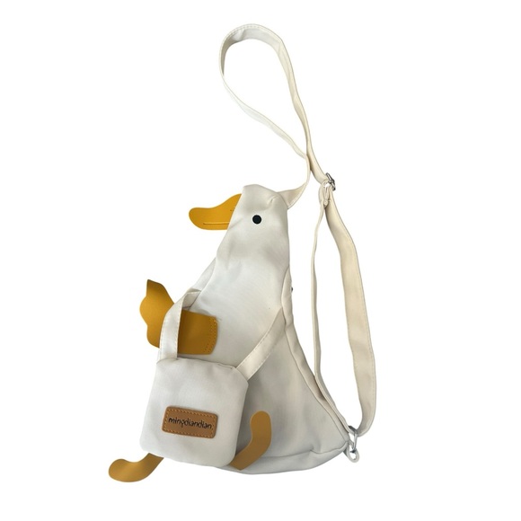 The Unbranded Brand Handbags - Novelty Duck Shaped Canvas Crossbody Bag Purse White Yellow